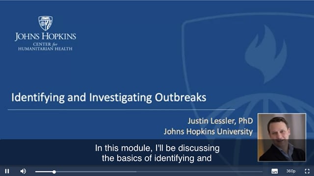 Screenshot from a Coursera course titled "Outbreaks and Epidemics".