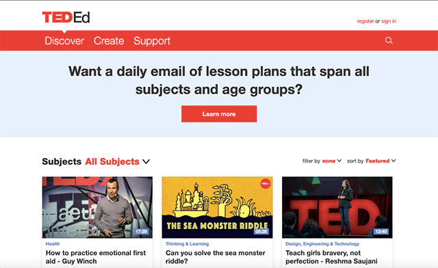 Screenshot de TedEd, un recurso gratis para estudiar en linea.
