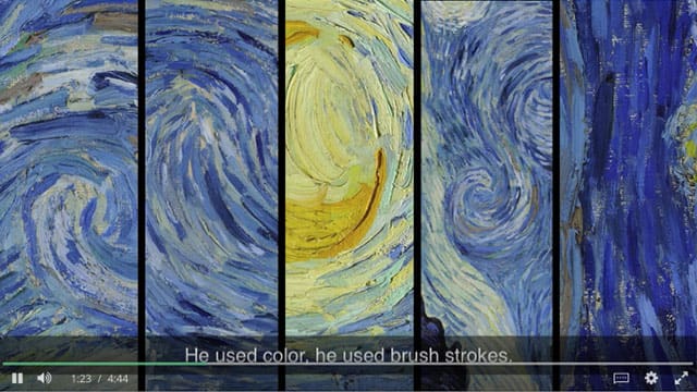 Screenshot from Coursera course about modern art, showing closeups of Van Gogh's Starry Night