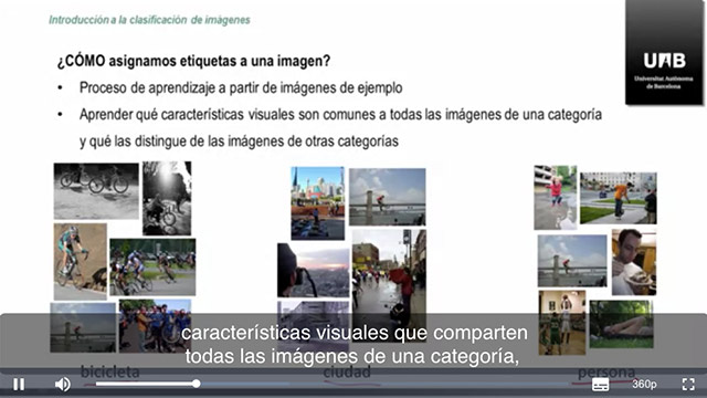Screenshot de un curso sobre clasificacion de imagenes por medio de ciencias de la computacion. Contiene texto que dice "Como asignamos etiquetas a una imagen?".