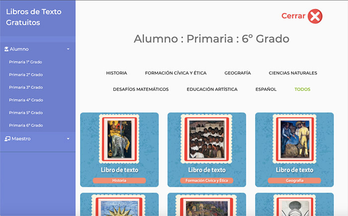 Screenshot del sitio de la SEP, donde ofrecen recursos gratis para aprender en linea